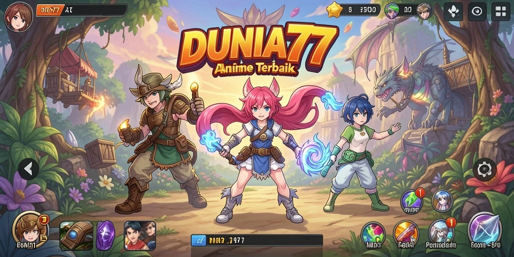 Tampilan gameplay menarik dari DUNIA77 yang menampilkan karakter anime.