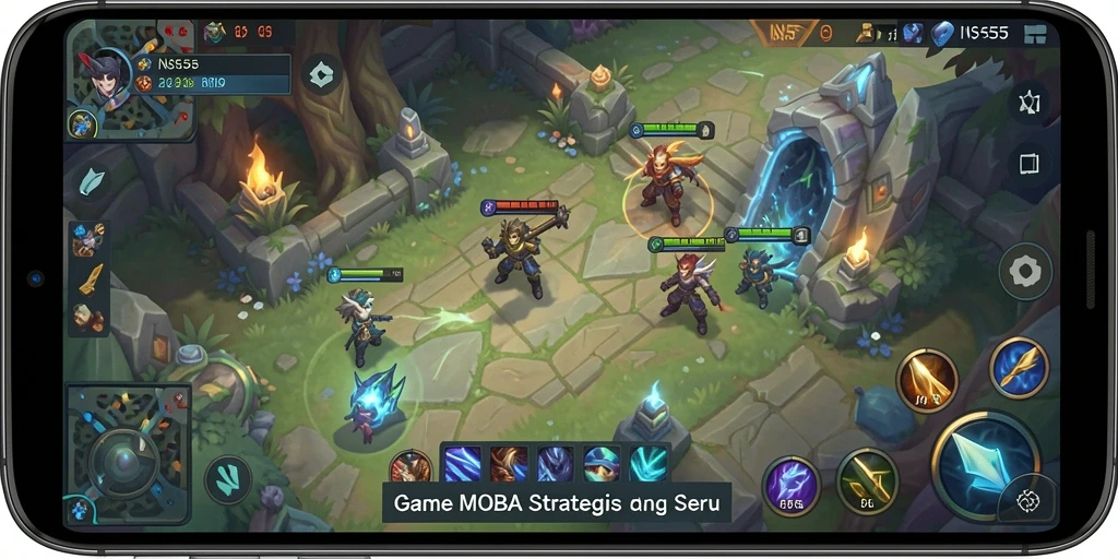 Screenshot gameplay INS55 yang menunjukkan aksi seru di arena MOBA.