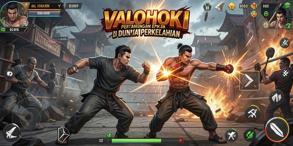 Screenshot utama VALOHOKI menampilkan pertarungan seru antar karakter.